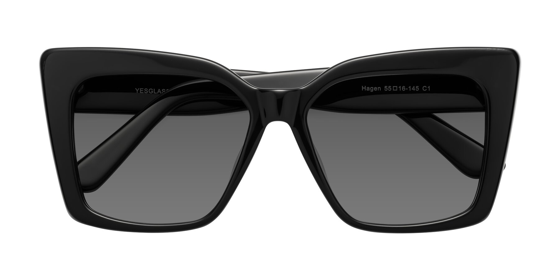 Folded Front of Hagen in Black with Medium Gray Tinted Lenses
