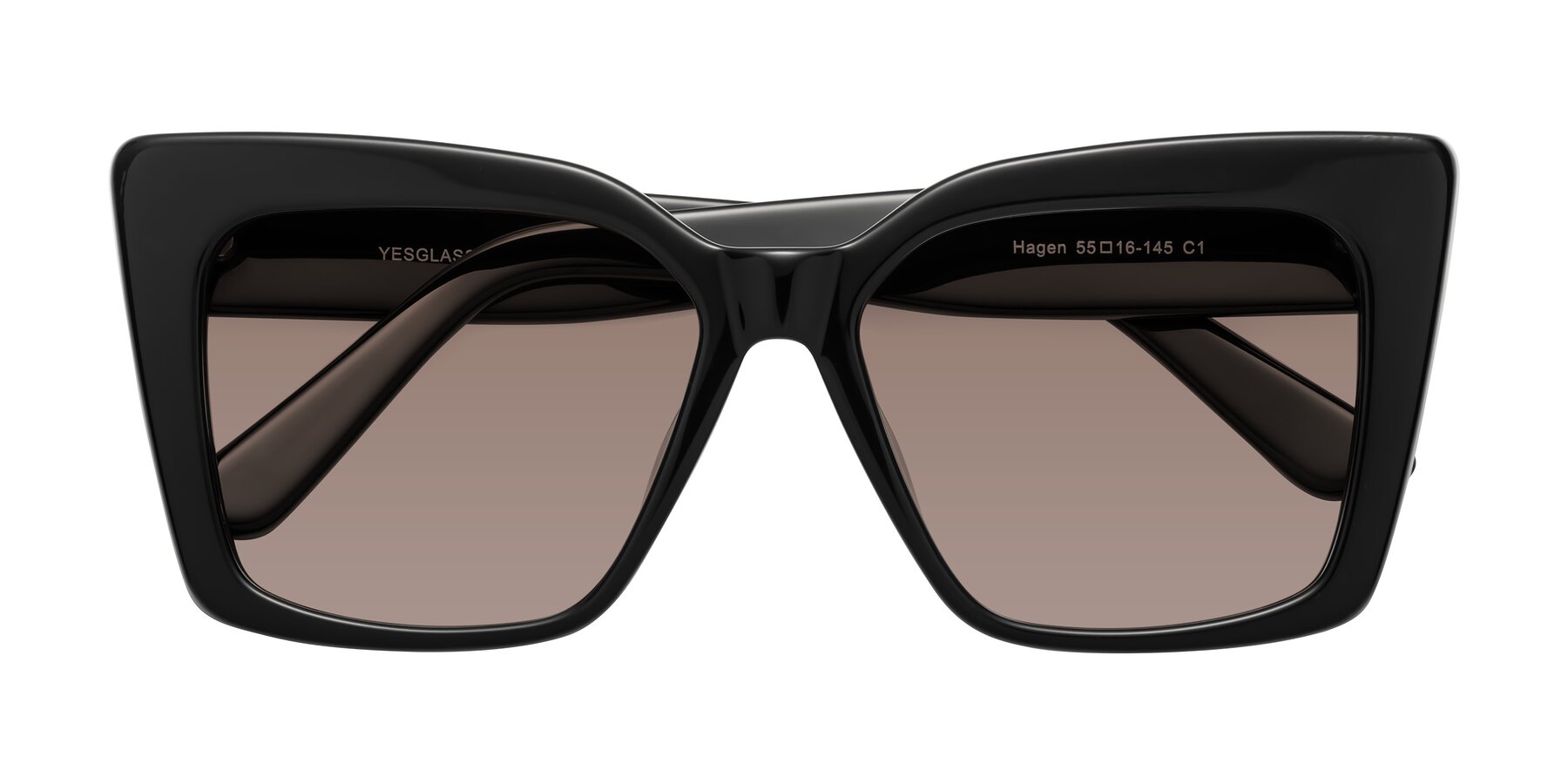 Folded Front of Hagen in Black with Medium Brown Tinted Lenses