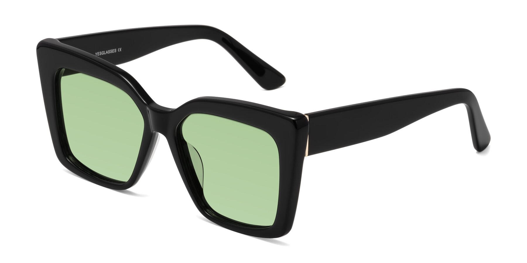 Angle of Hagen in Black with Medium Green Tinted Lenses