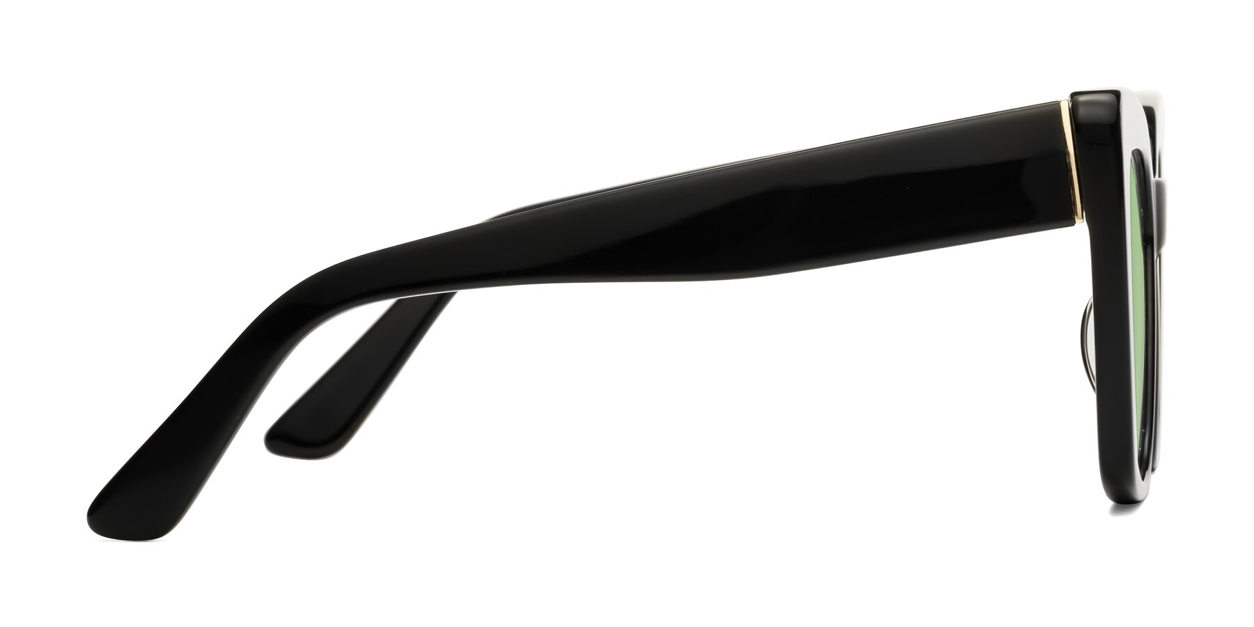 Side of Hagen in Black with Medium Green Tinted Lenses