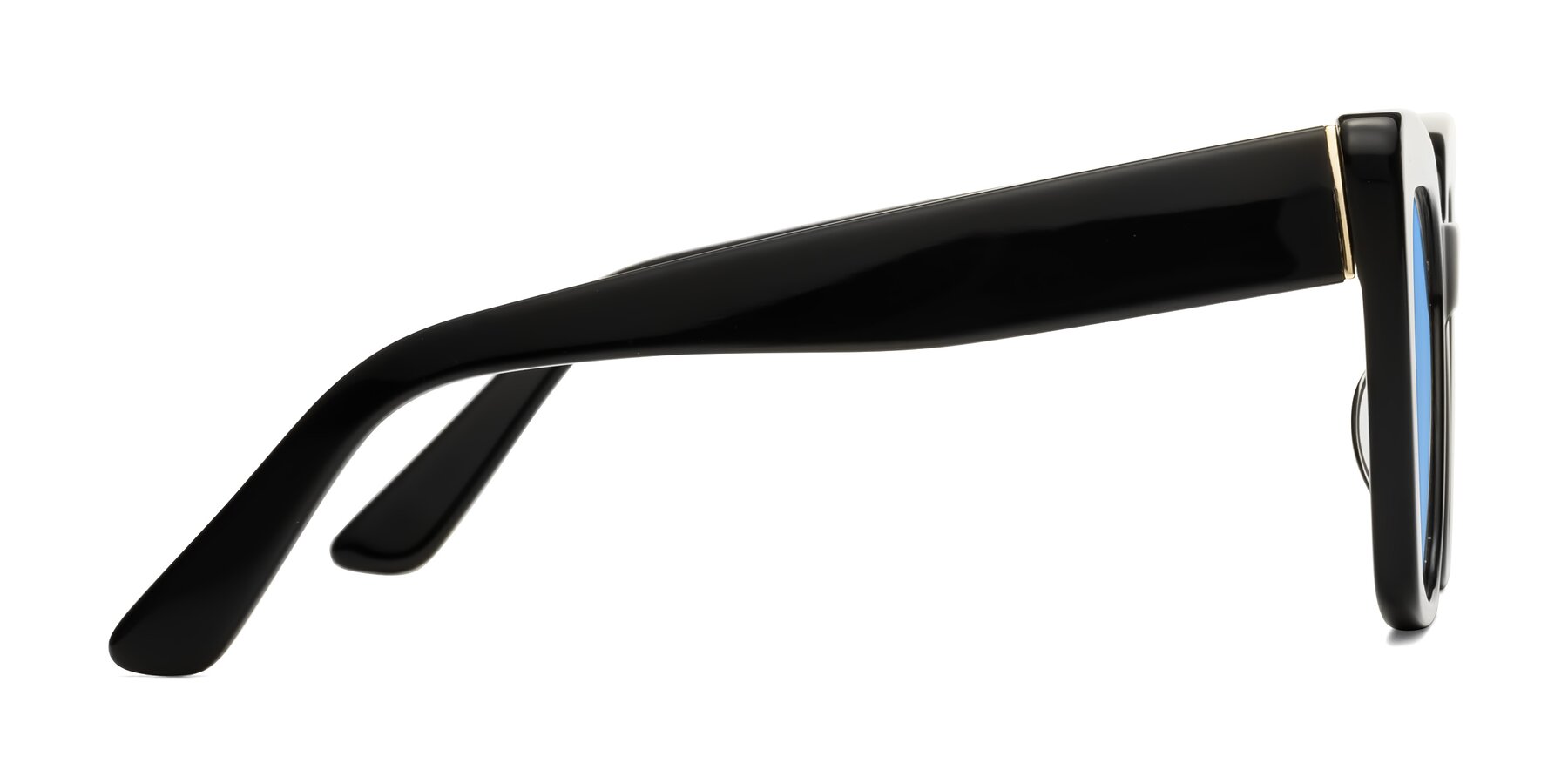 Side of Hagen in Black with Medium Blue Tinted Lenses