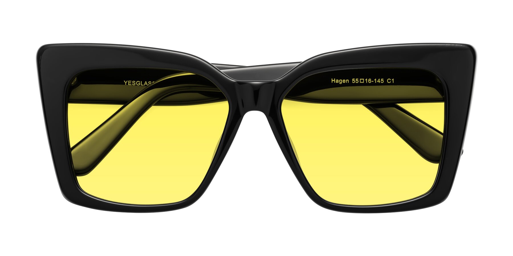 Folded Front of Hagen in Black with Medium Yellow Tinted Lenses
