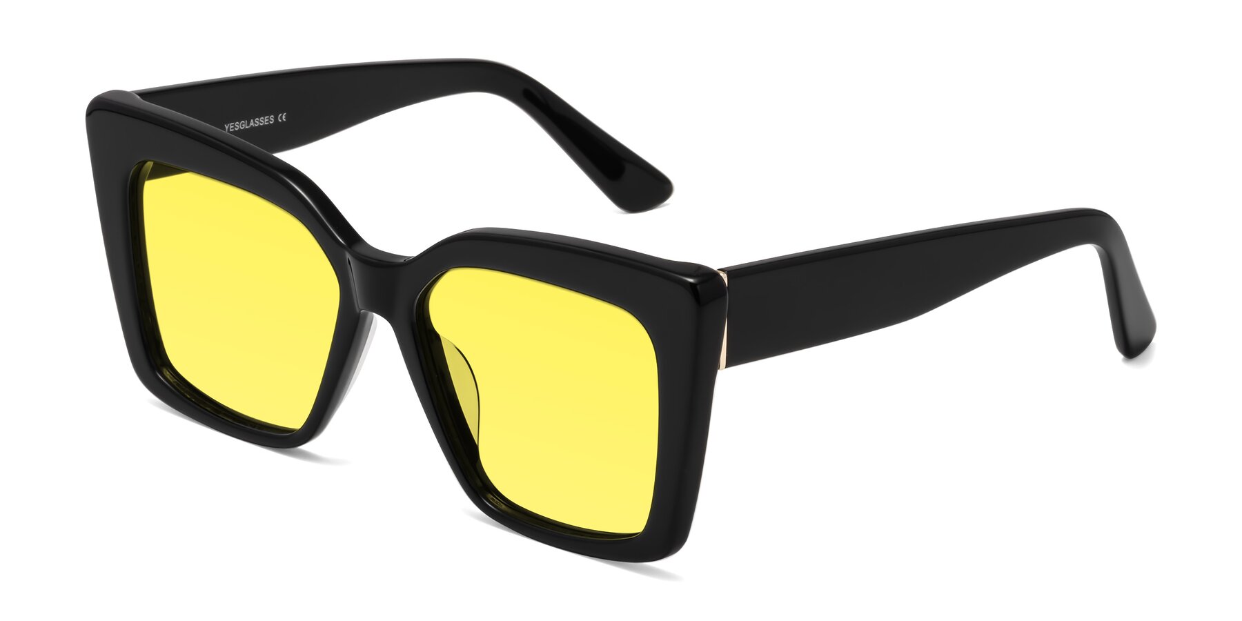 Angle of Hagen in Black with Medium Yellow Tinted Lenses