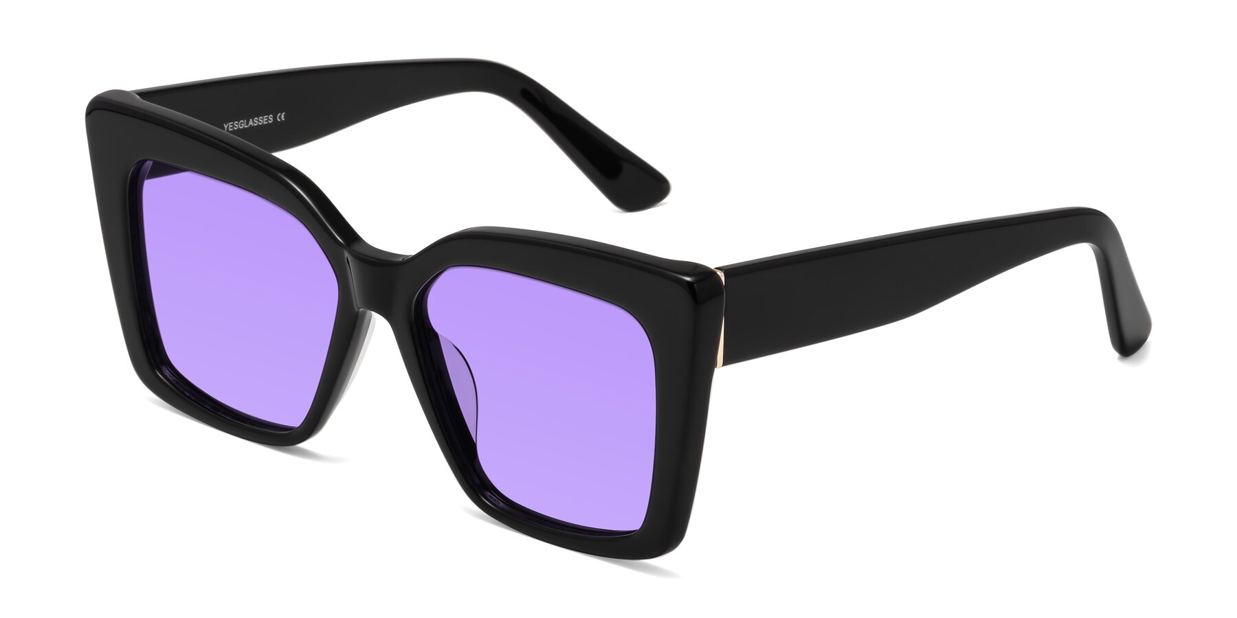 Angle of Hagen in Black with Medium Purple Tinted Lenses