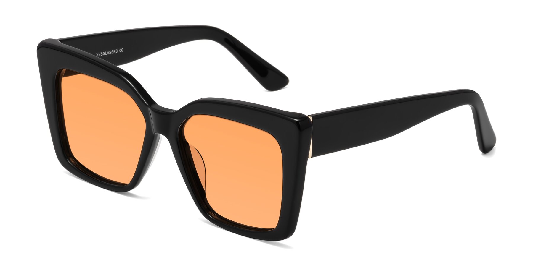 Angle of Hagen in Black with Medium Orange Tinted Lenses