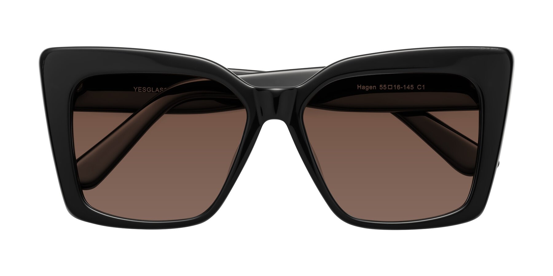 Folded Front of Hagen in Black with Brown Tinted Lenses