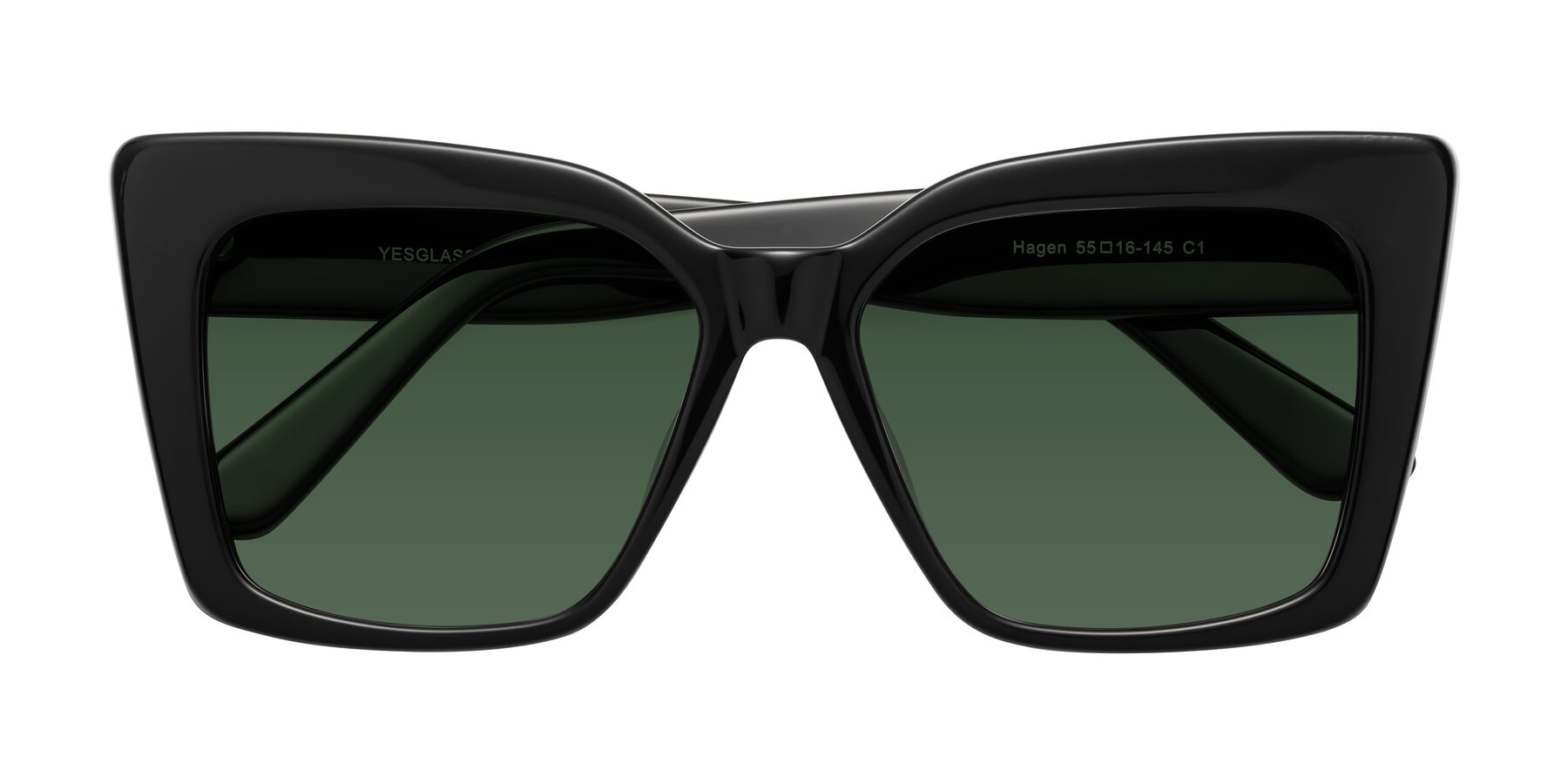 Folded Front of Hagen in Black with Green Tinted Lenses