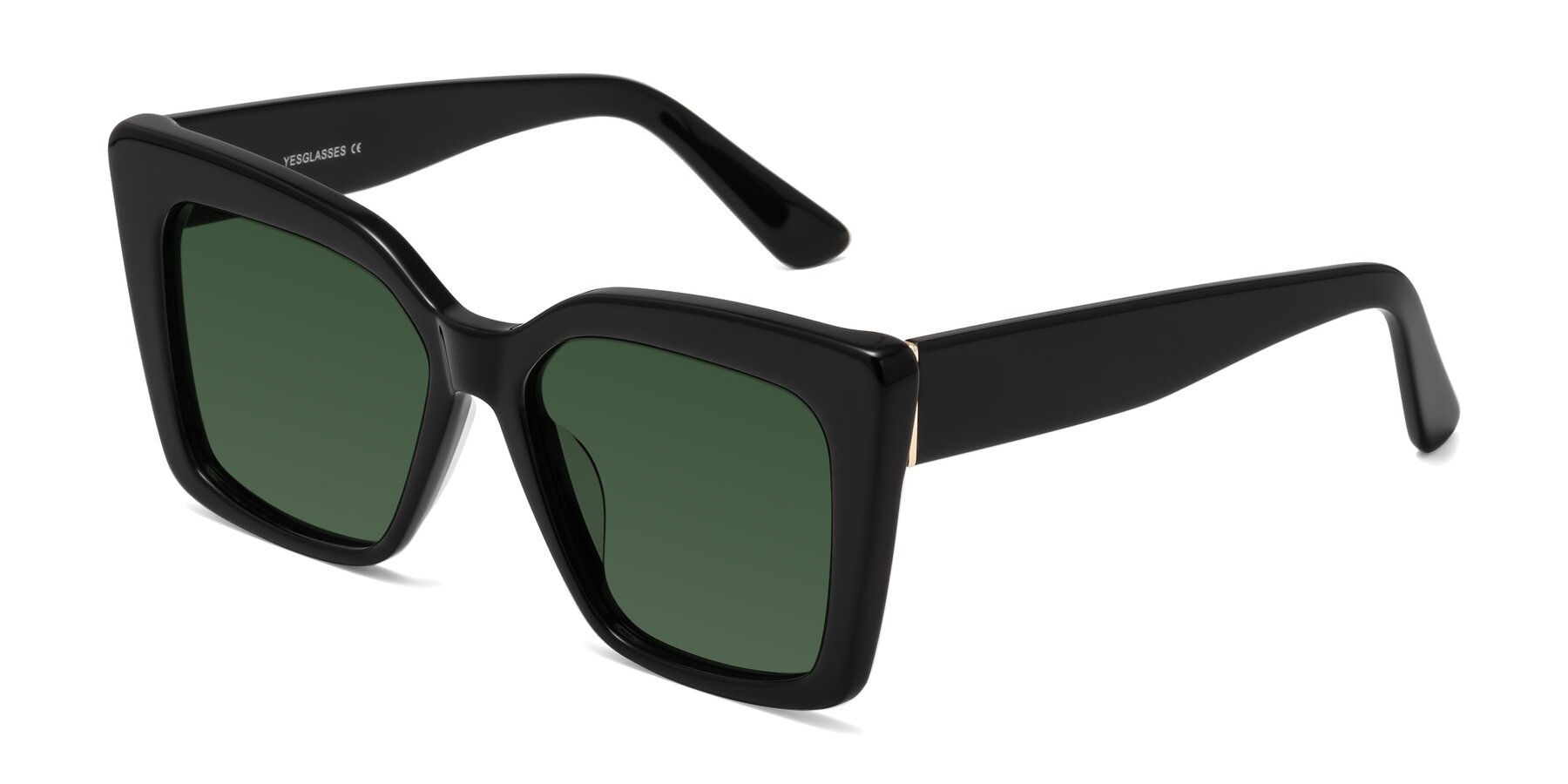 Angle of Hagen in Black with Green Tinted Lenses