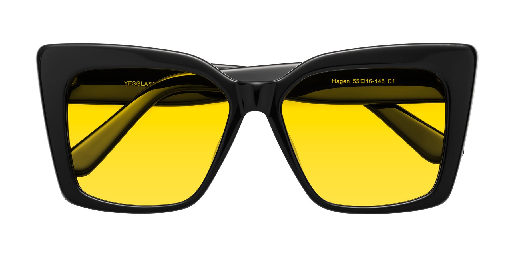 Folded Front of Hagen in Black with Yellow Tinted Lenses