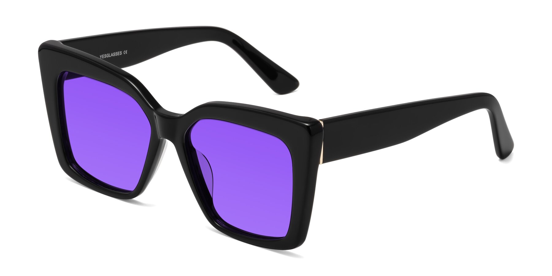 Angle of Hagen in Black with Purple Tinted Lenses
