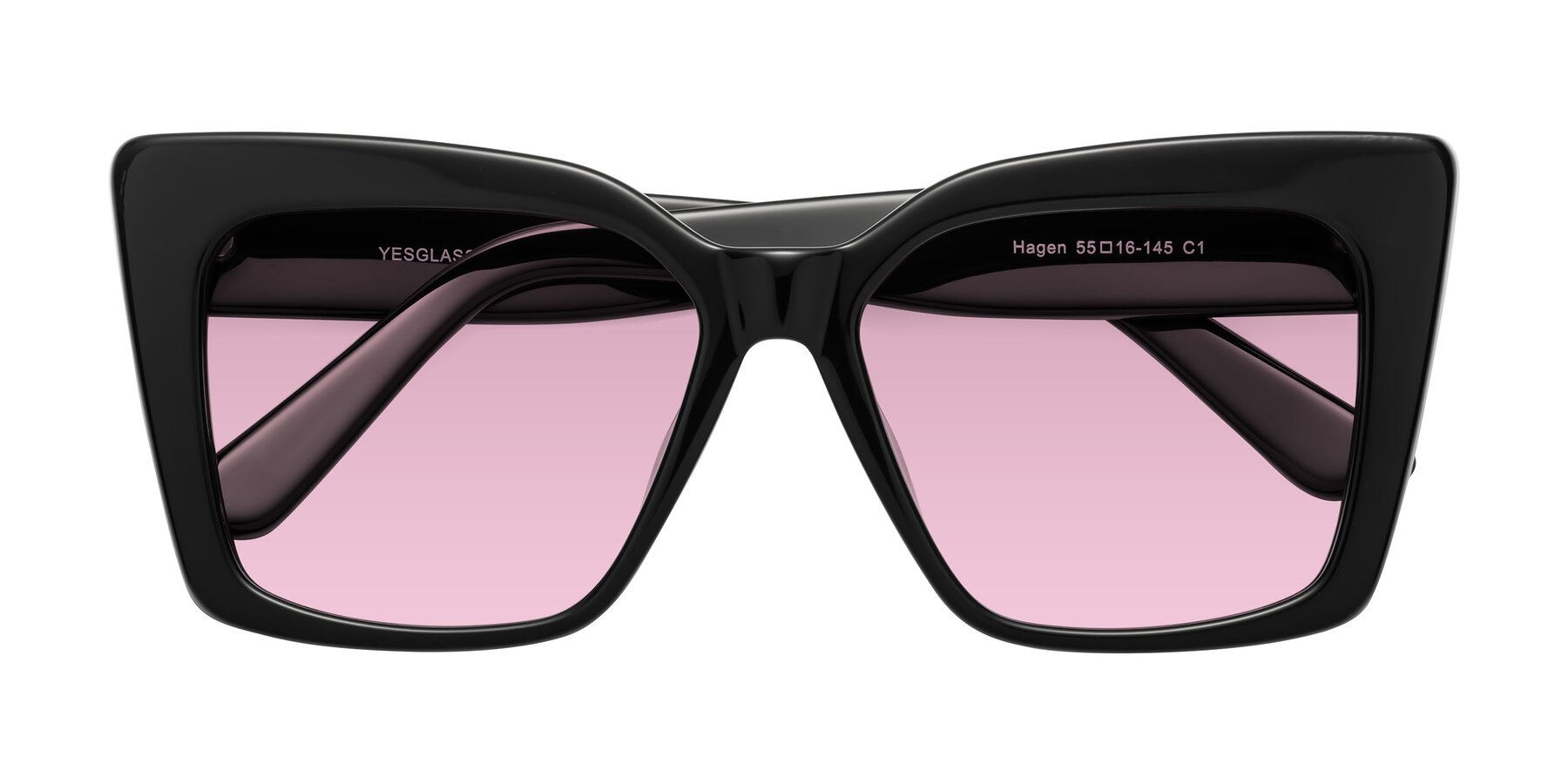 Folded Front of Hagen in Black with Light Wine Tinted Lenses