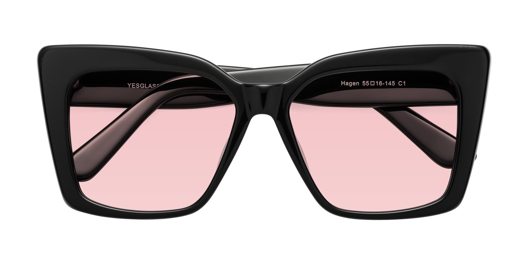 Folded Front of Hagen in Black with Light Garnet Tinted Lenses