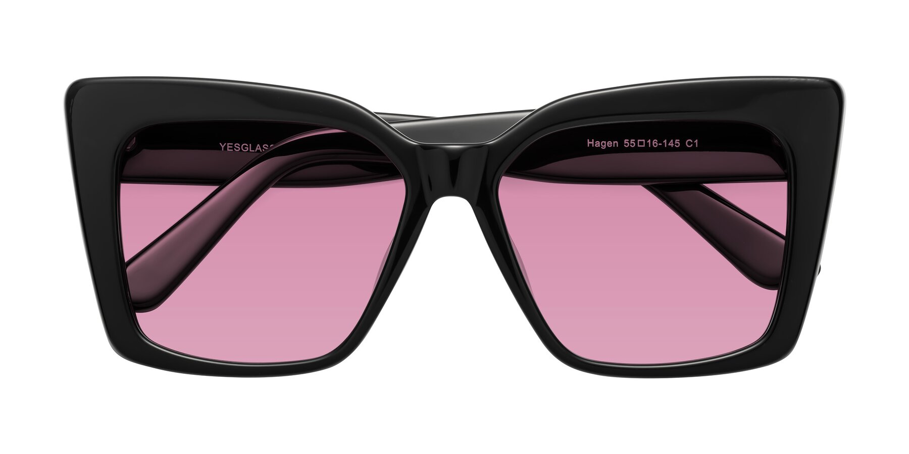 Folded Front of Hagen in Black with Medium Wine Tinted Lenses