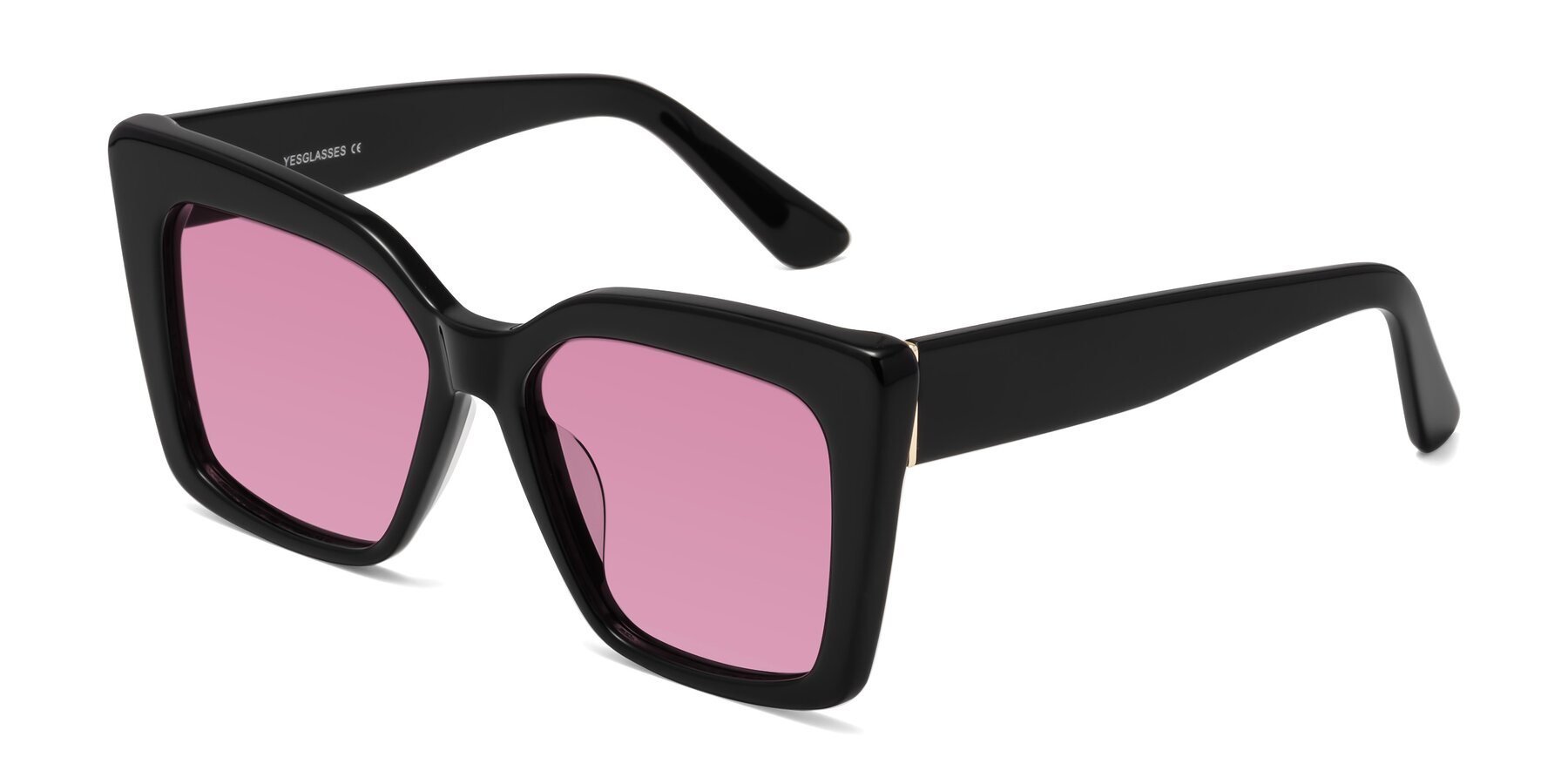 Angle of Hagen in Black with Medium Wine Tinted Lenses