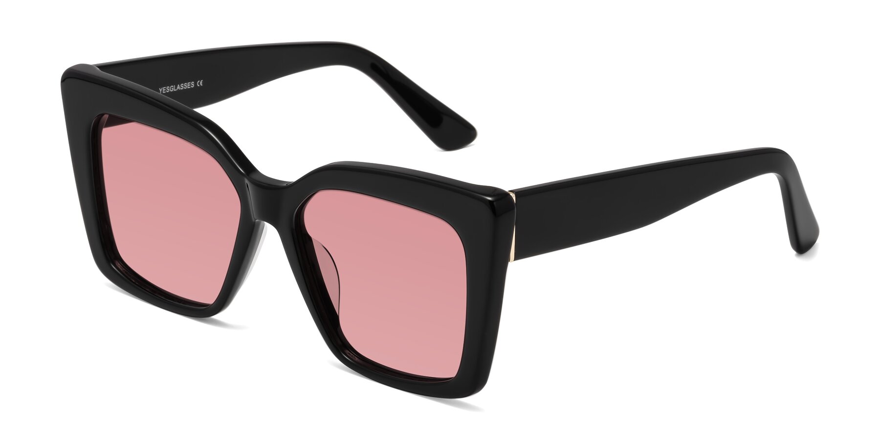 Angle of Hagen in Black with Medium Garnet Tinted Lenses