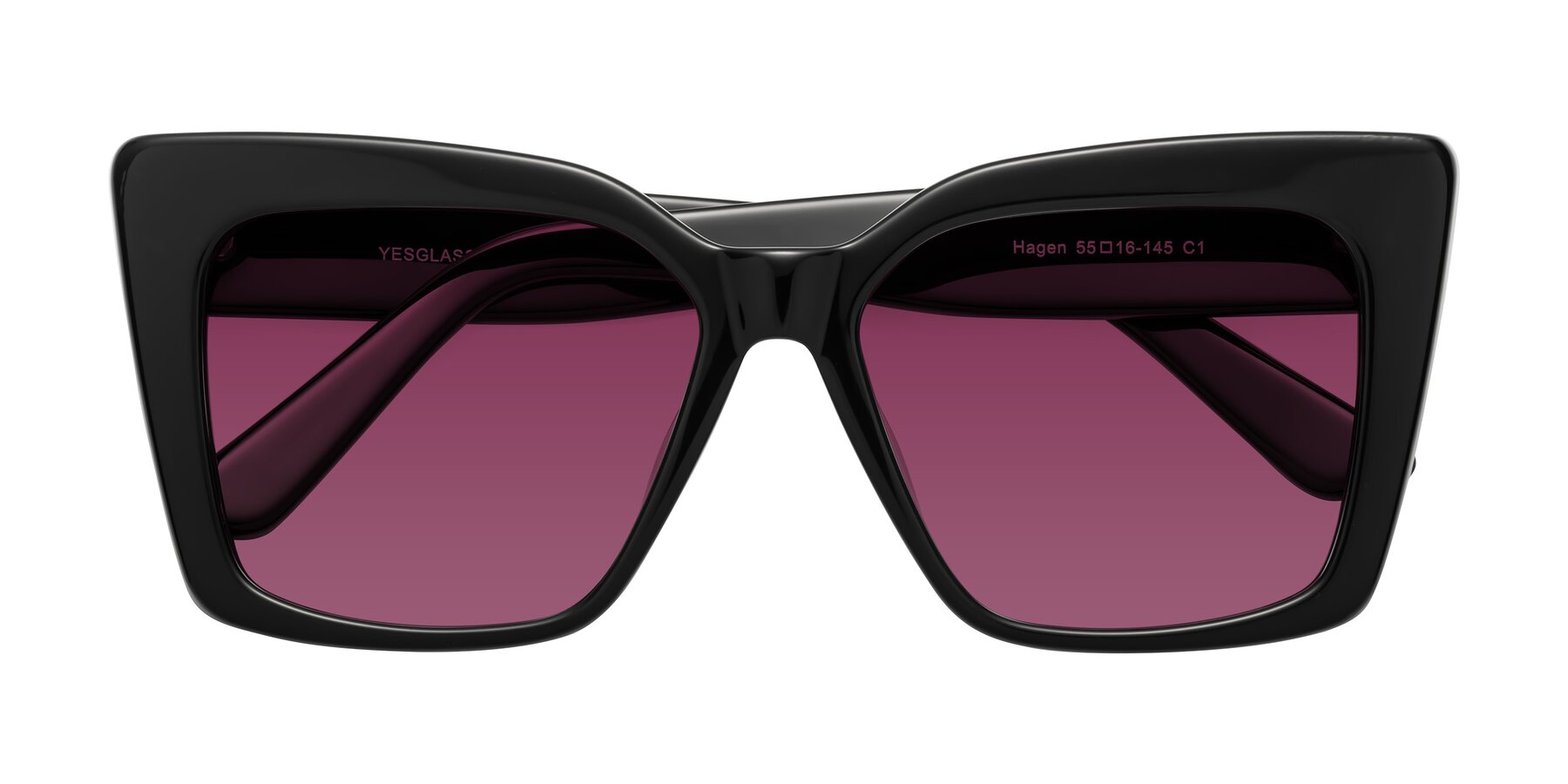 Folded Front of Hagen in Black with Wine Tinted Lenses