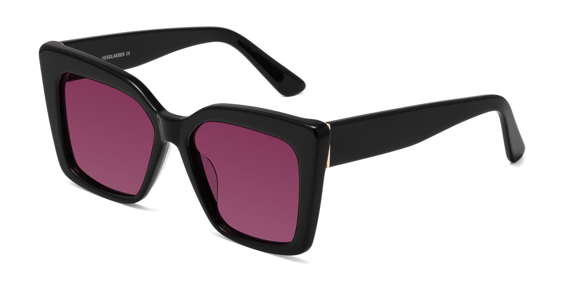 Angle of Hagen in Black with Wine Tinted Lenses