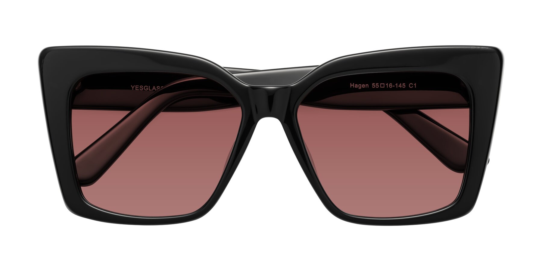 Folded Front of Hagen in Black with Garnet Tinted Lenses