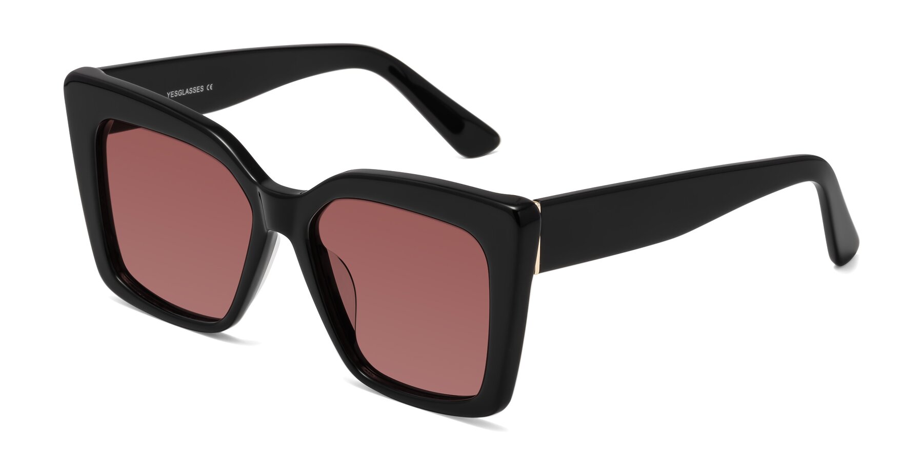 Angle of Hagen in Black with Garnet Tinted Lenses