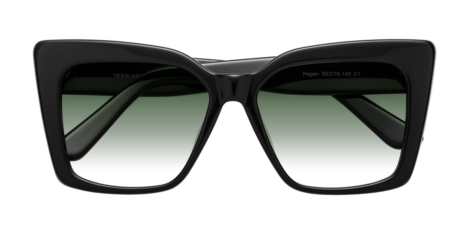 Folded Front of Hagen in Black with Green Gradient Lenses