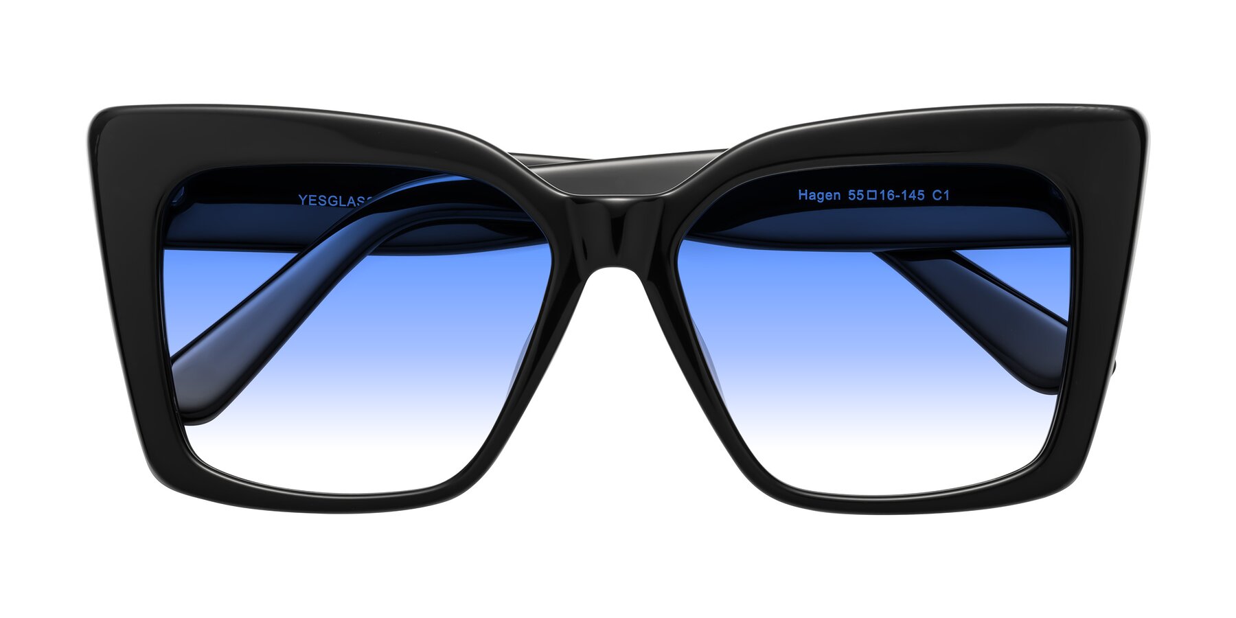 Folded Front of Hagen in Black with Blue Gradient Lenses