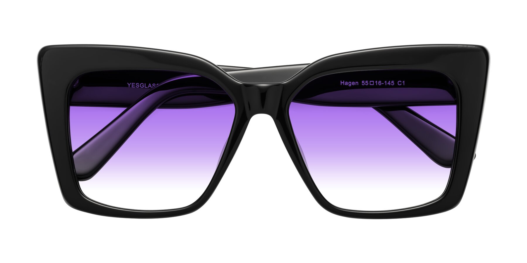 Folded Front of Hagen in Black with Purple Gradient Lenses