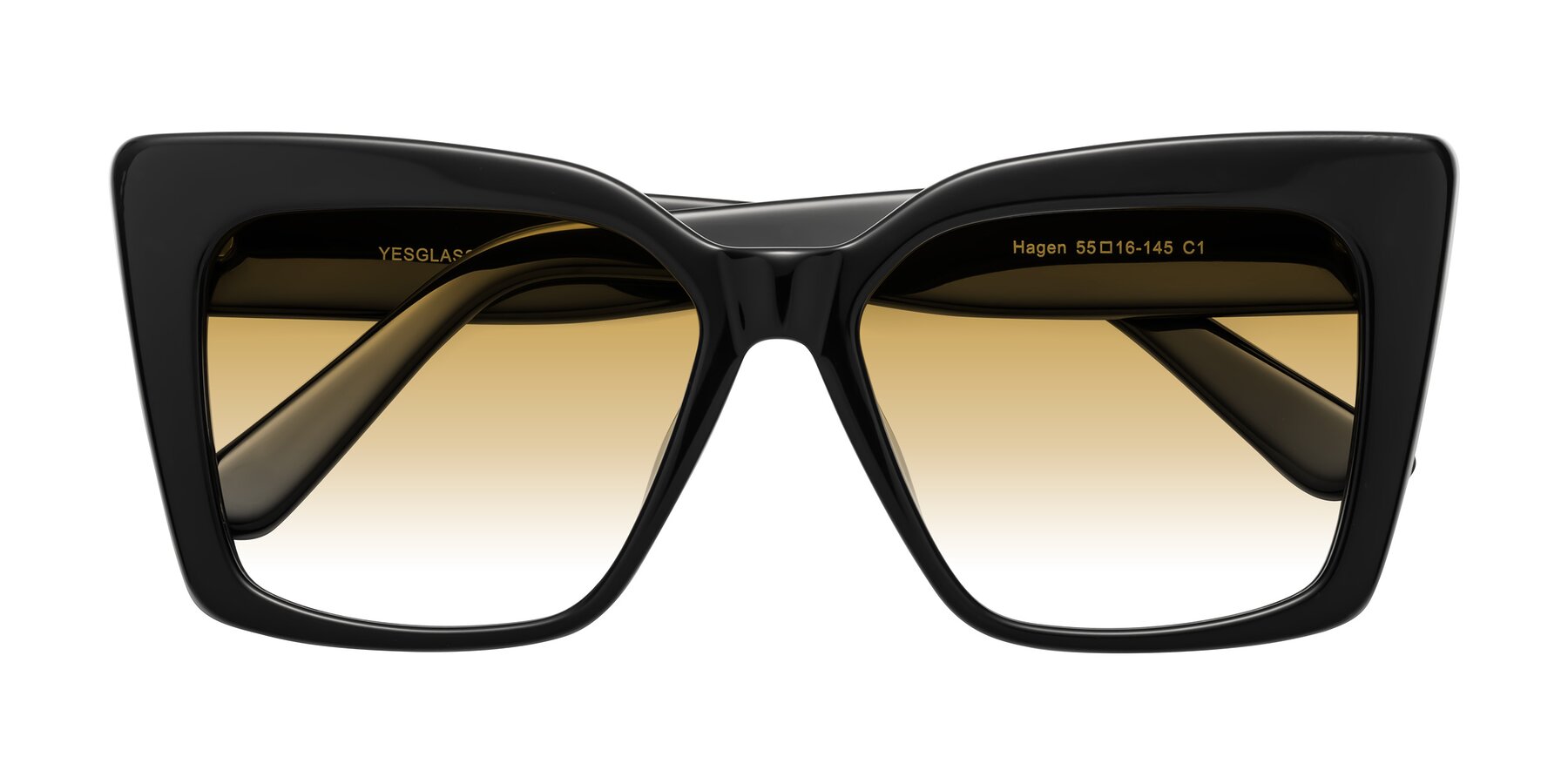 Folded Front of Hagen in Black with Champagne Gradient Lenses