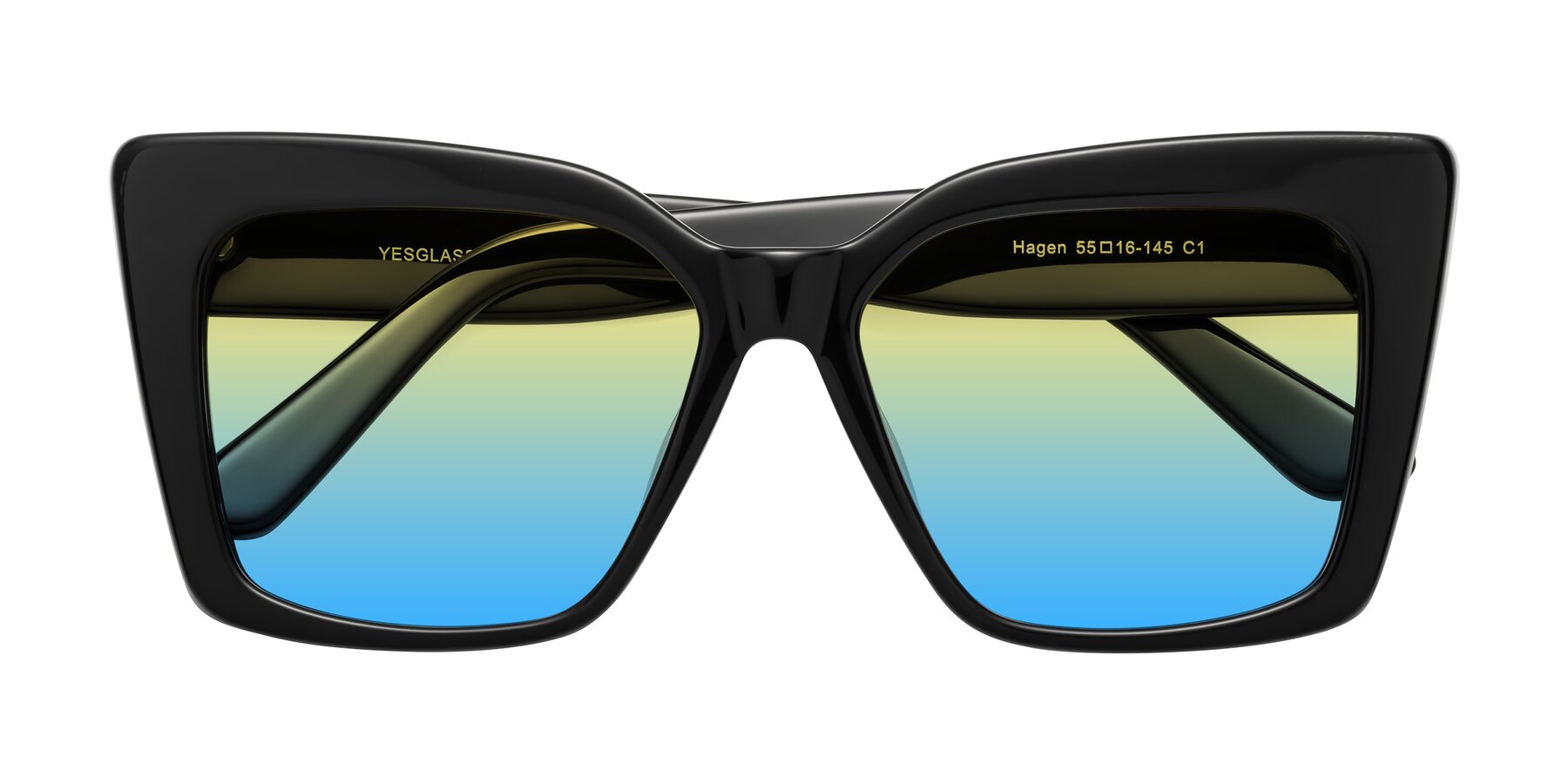 Folded Front of Hagen in Black with Yellow / Blue Gradient Lenses