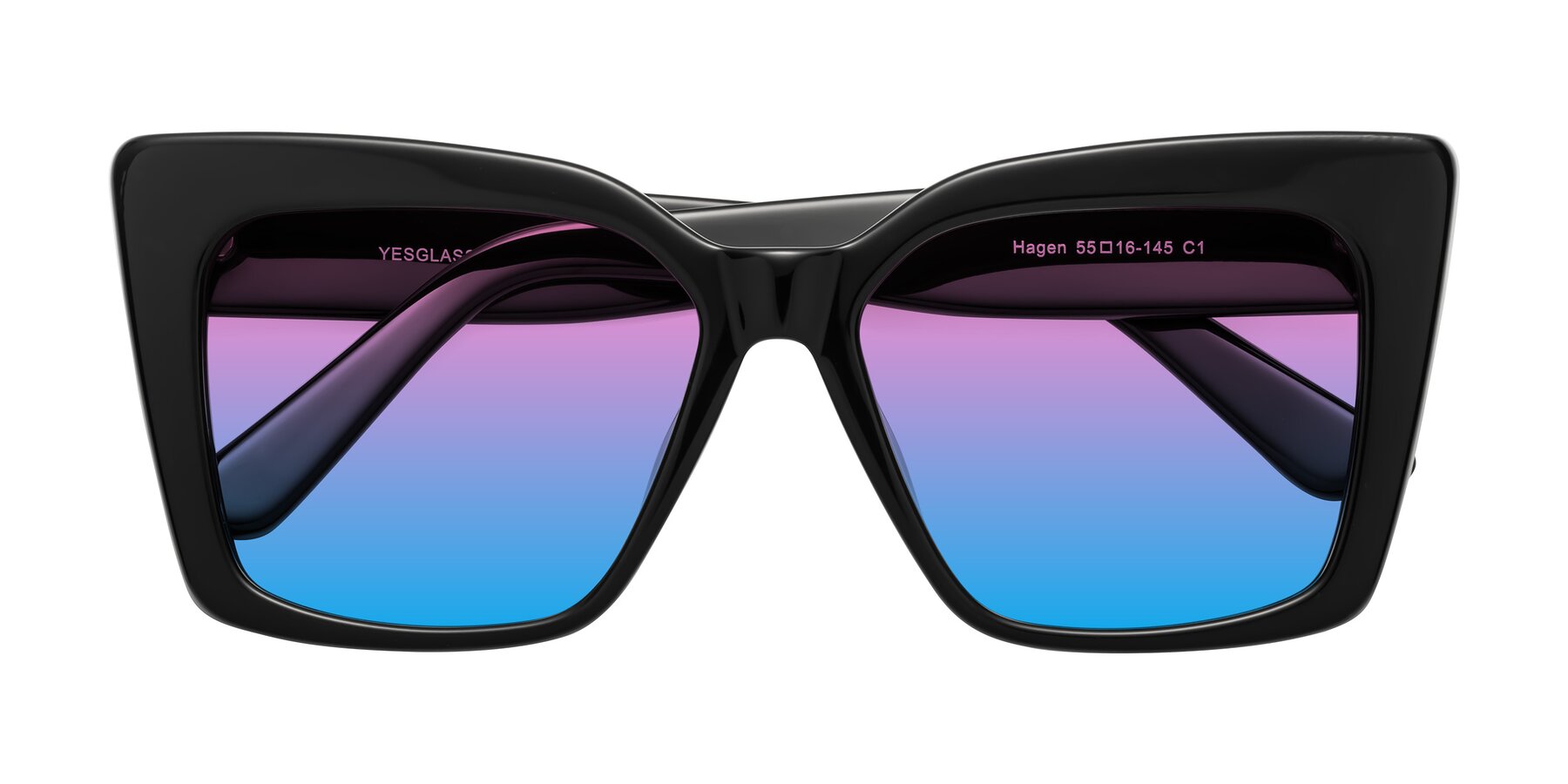 Folded Front of Hagen in Black with Pink / Blue Gradient Lenses