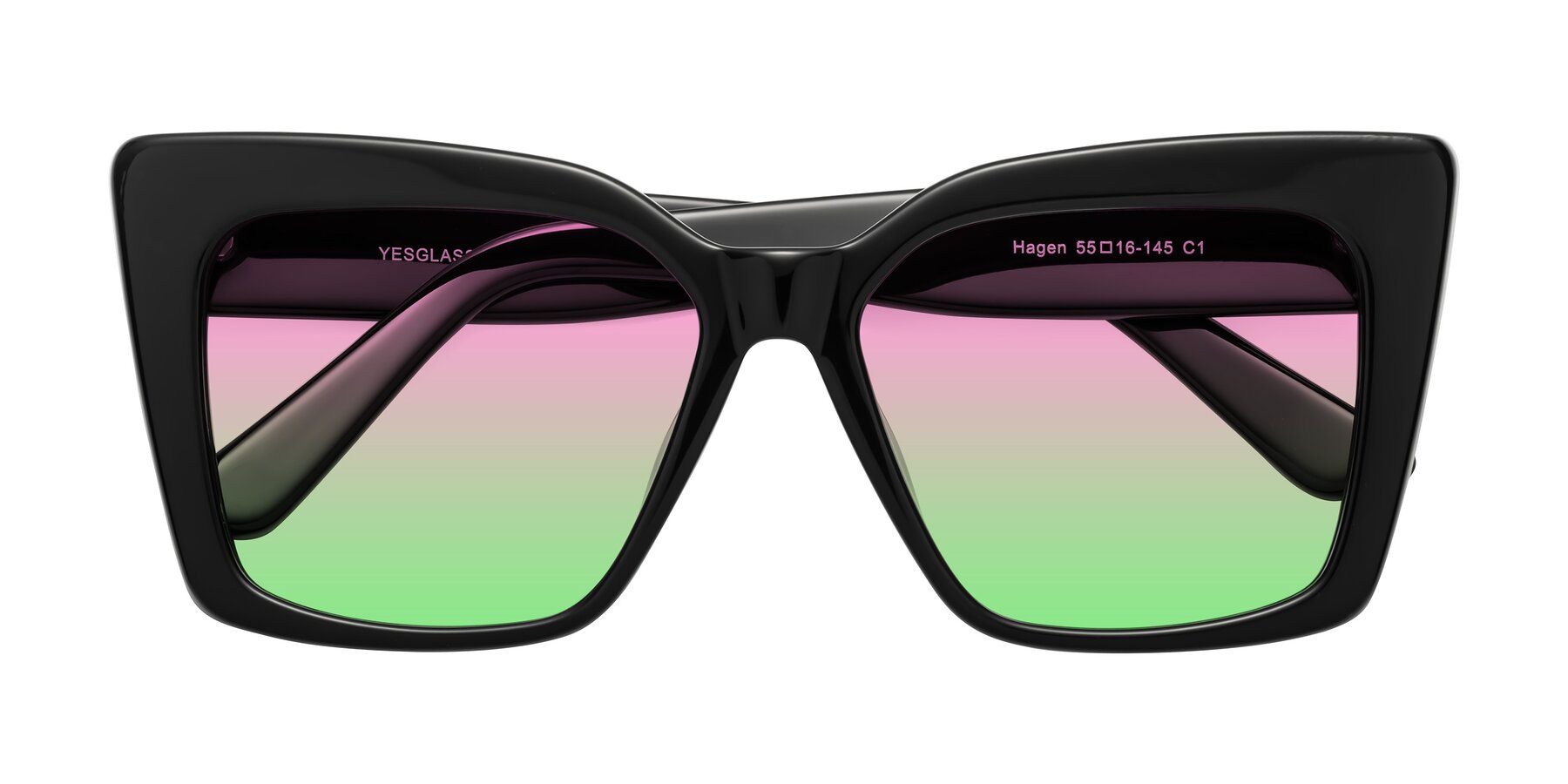 Folded Front of Hagen in Black with Pink / Green Gradient Lenses