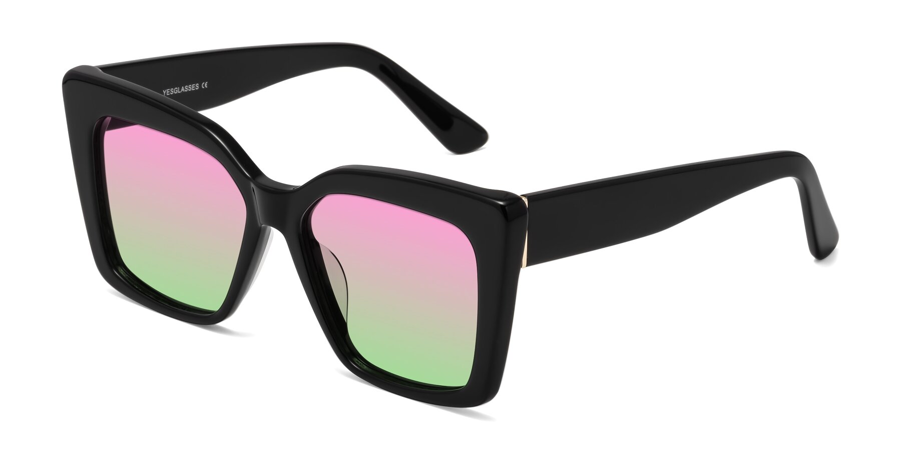 Angle of Hagen in Black with Pink / Green Gradient Lenses