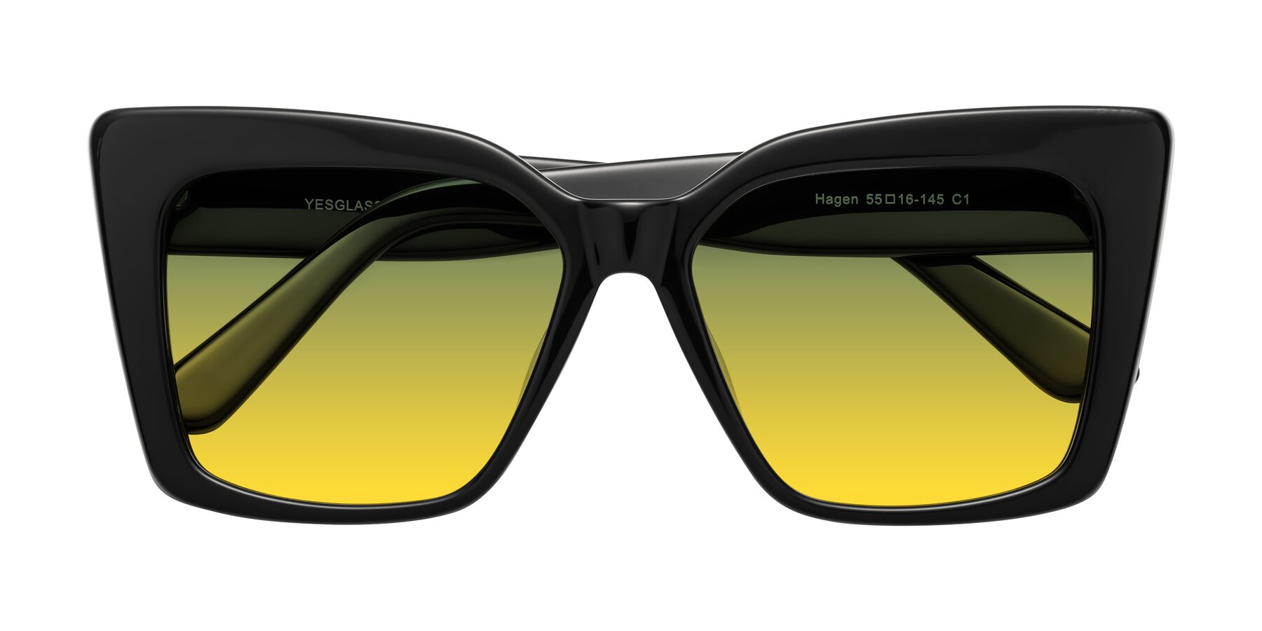 Folded Front of Hagen in Black with Green / Yellow Gradient Lenses