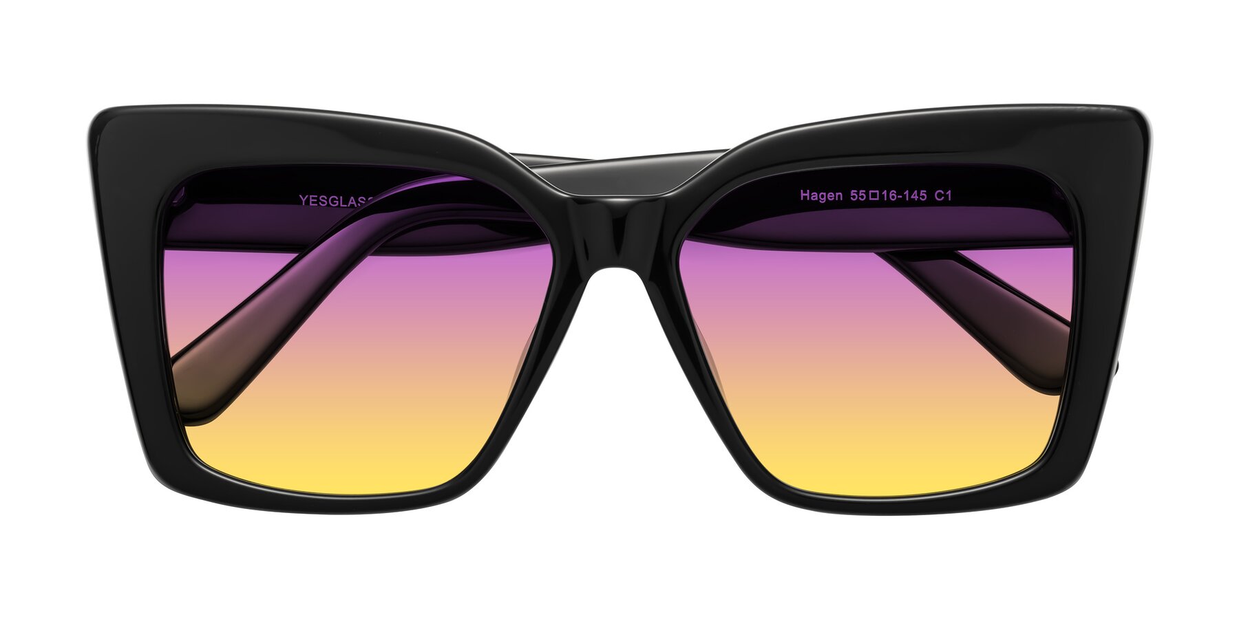 Folded Front of Hagen in Black with Purple / Yellow Gradient Lenses