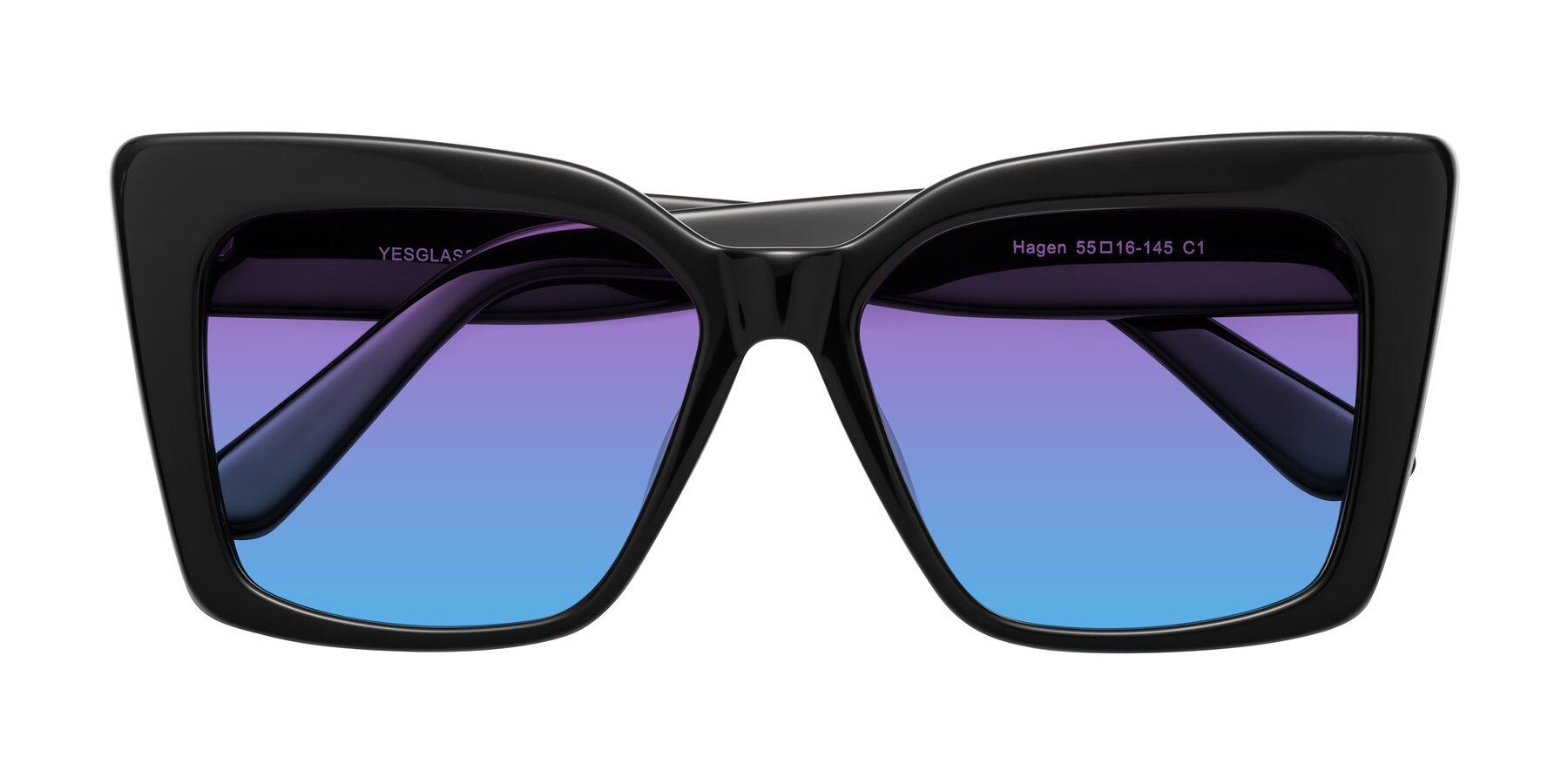 Folded Front of Hagen in Black with Purple / Blue Gradient Lenses