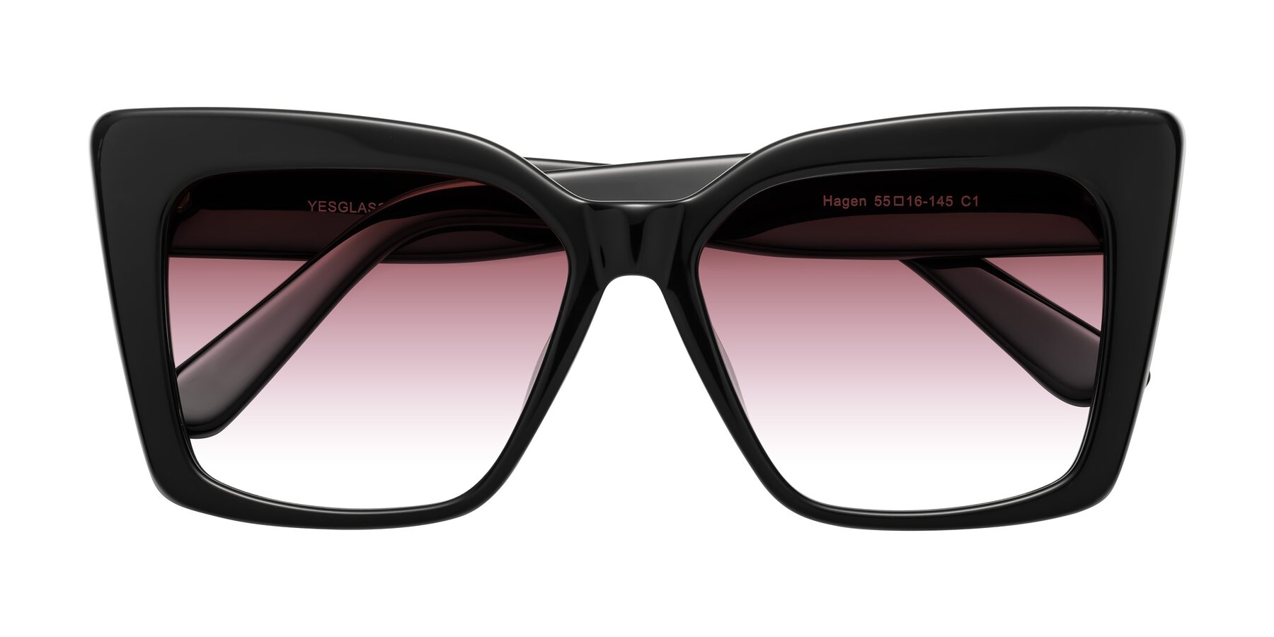 Folded Front of Hagen in Black with Garnet Gradient Lenses