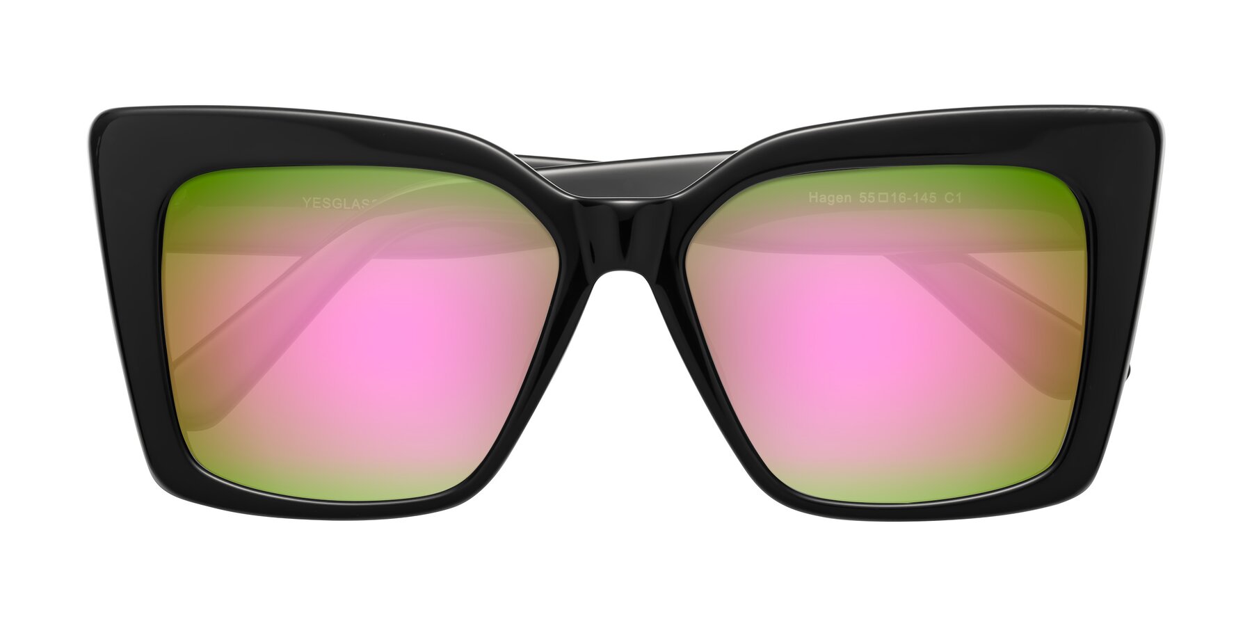 Folded Front of Hagen in Black with Pink Mirrored Lenses