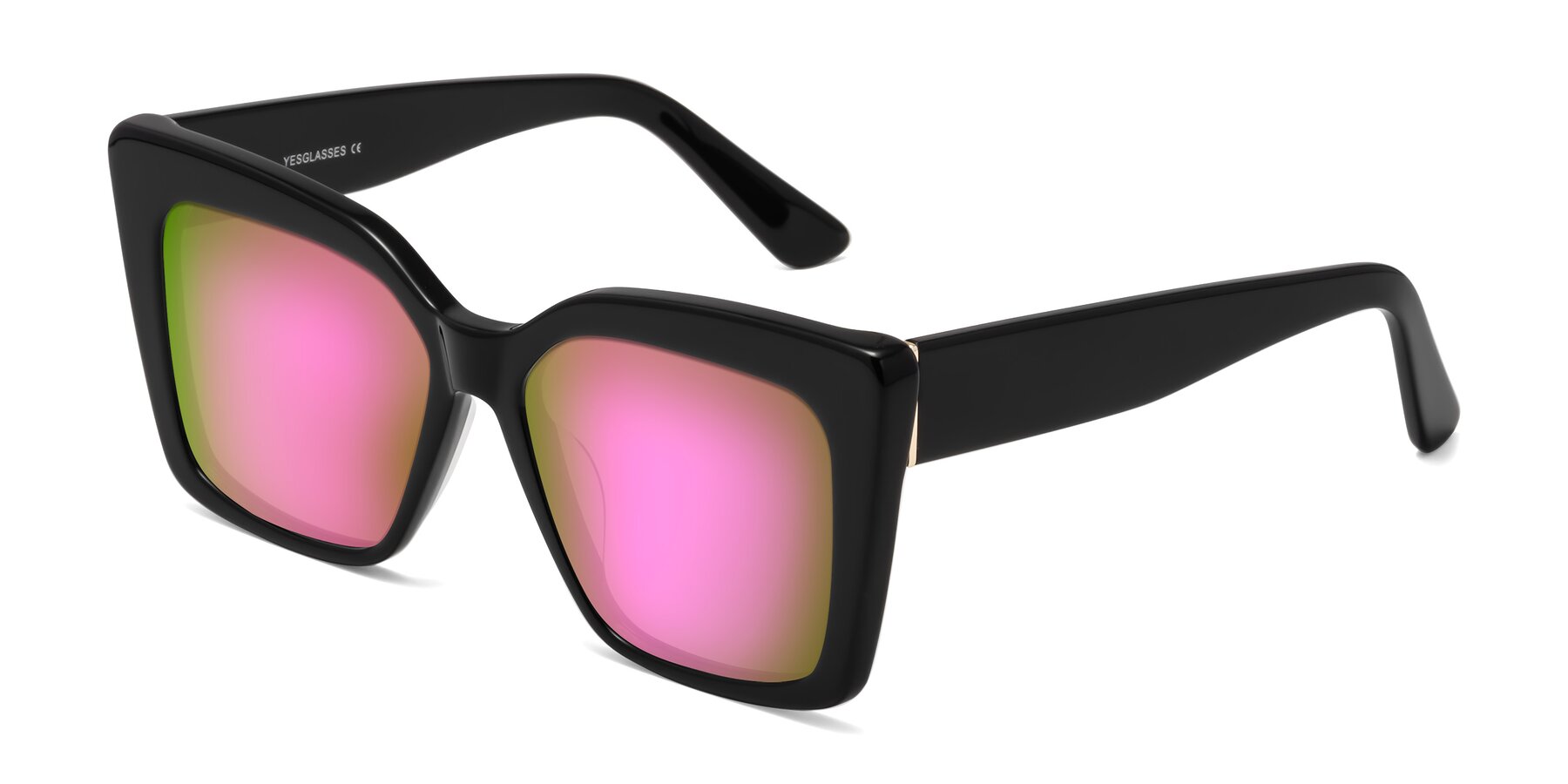 Angle of Hagen in Black with Pink Mirrored Lenses