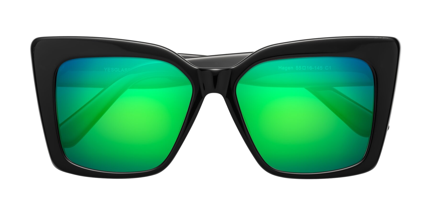 Folded Front of Hagen in Black with Green Mirrored Lenses
