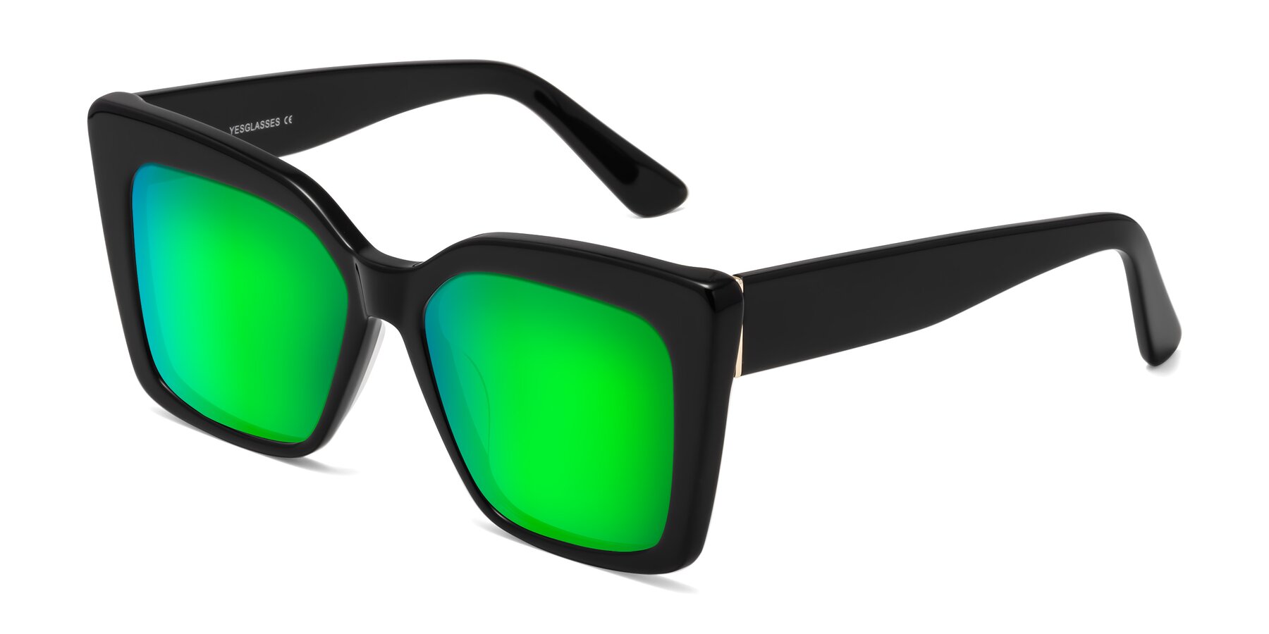 Angle of Hagen in Black with Green Mirrored Lenses