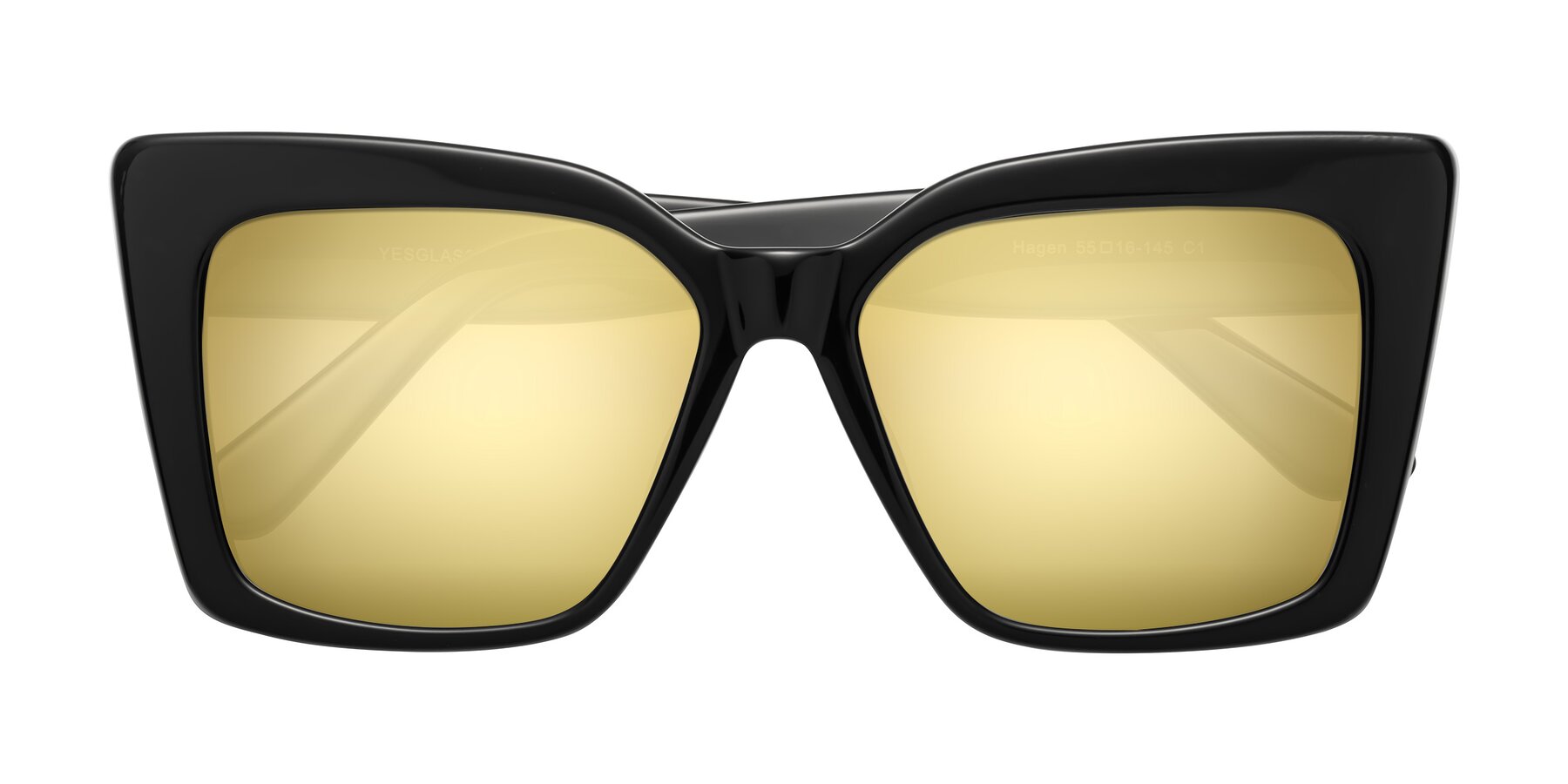 Folded Front of Hagen in Black with Gold Mirrored Lenses