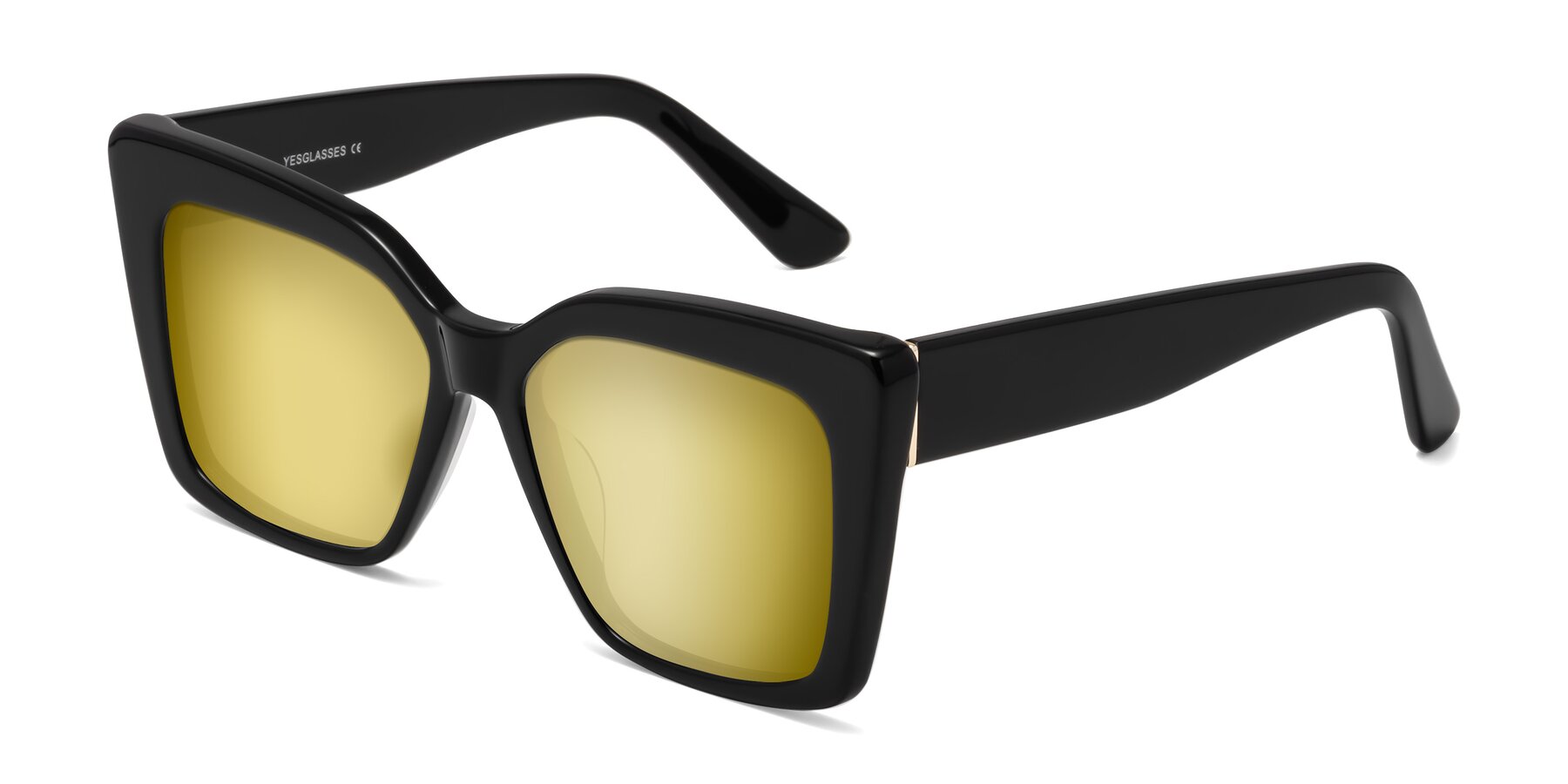 Angle of Hagen in Black with Gold Mirrored Lenses