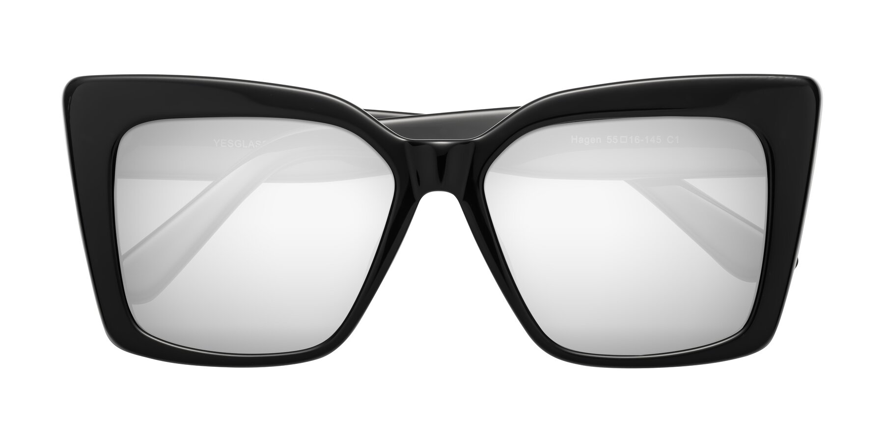 Folded Front of Hagen in Black with Silver Mirrored Lenses