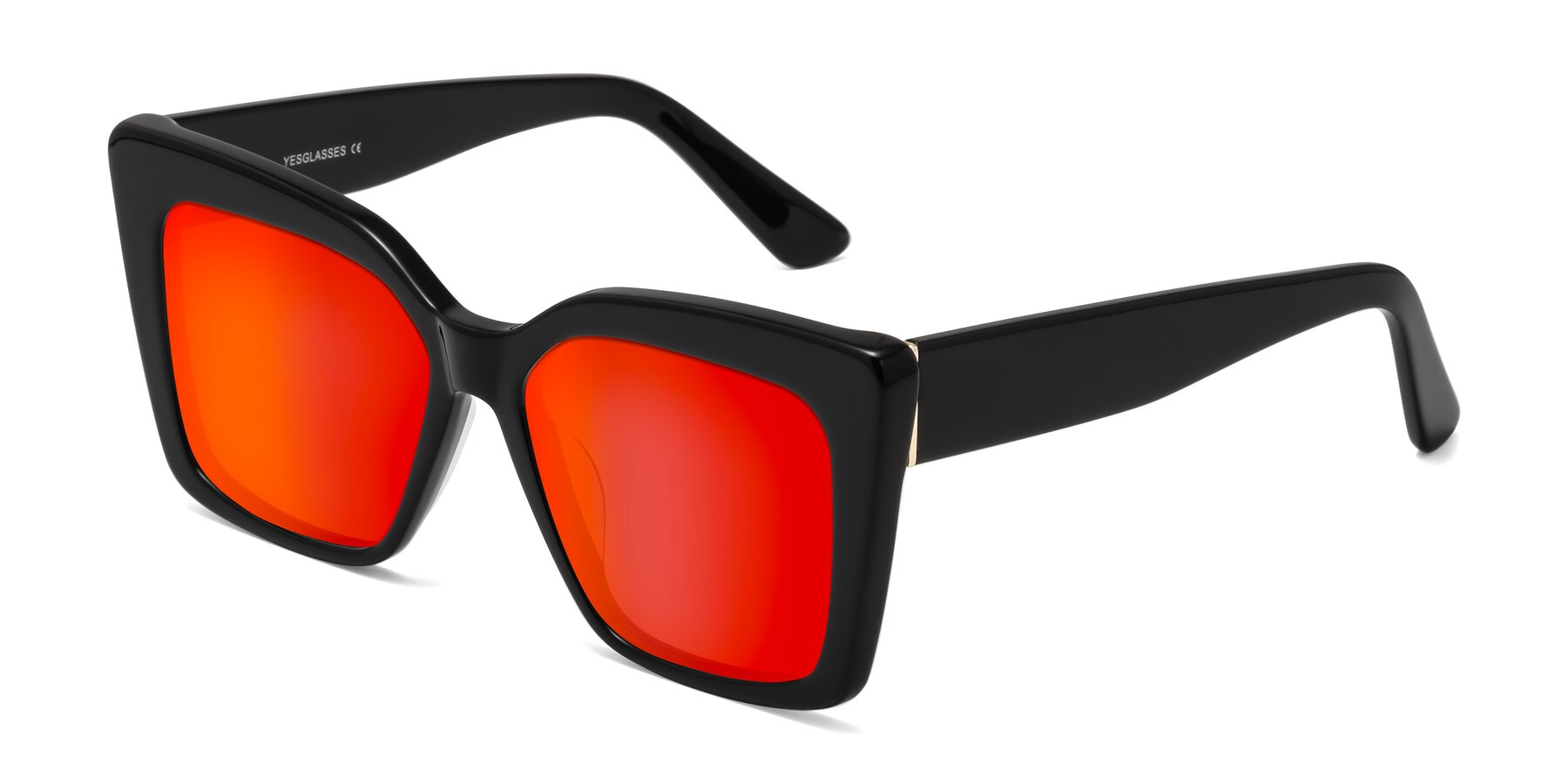 Angle of Hagen in Black with Red Gold Mirrored Lenses