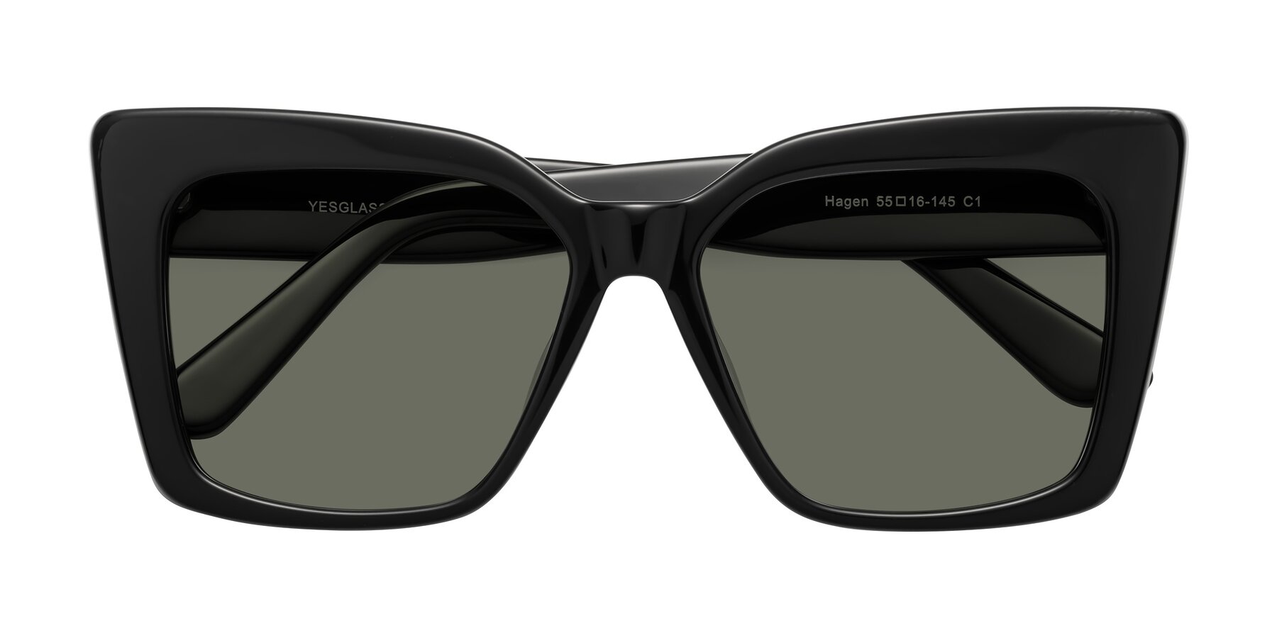 Folded Front of Hagen in Black with Gray Polarized Lenses