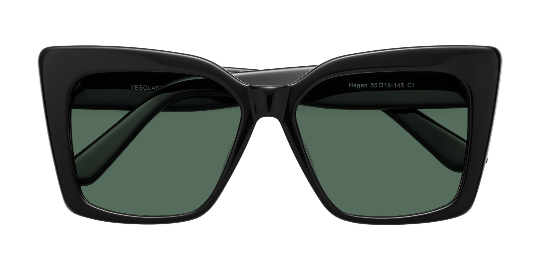Folded Front of Hagen in Black with Green Polarized Lenses