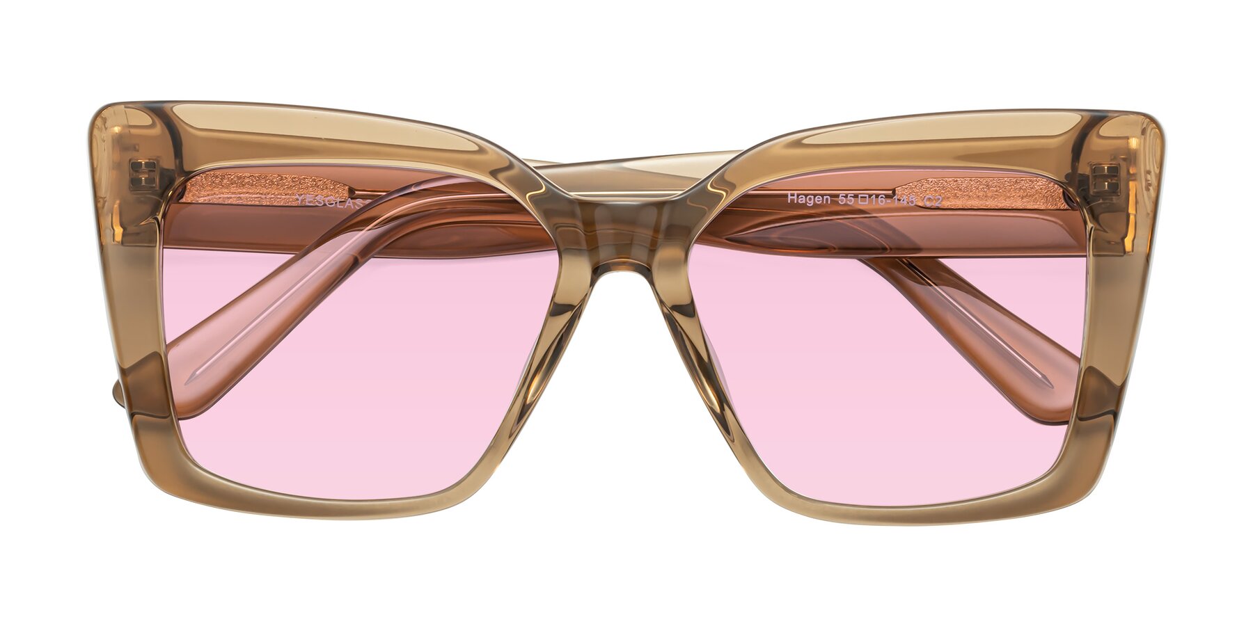 Folded Front of Hagen in Translucent Brown with Light Pink Tinted Lenses