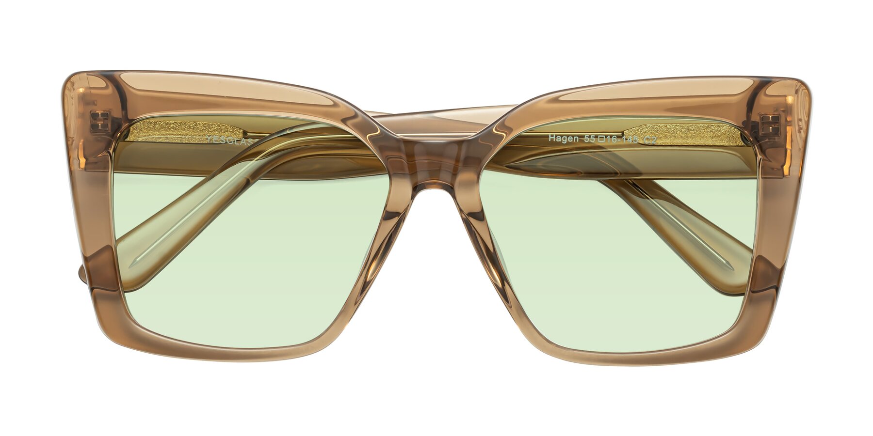 Folded Front of Hagen in Translucent Brown with Light Green Tinted Lenses