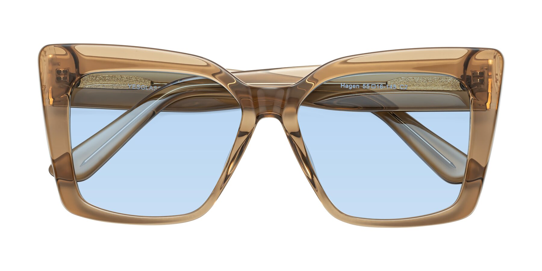 Folded Front of Hagen in Translucent Brown with Light Blue Tinted Lenses