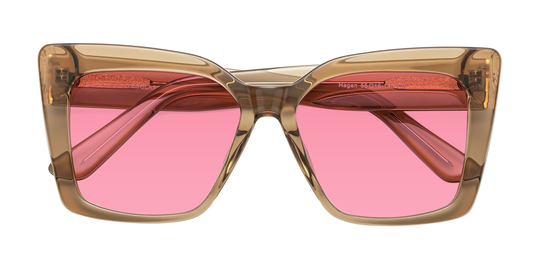 Folded Front of Hagen in Translucent Brown with Pink Tinted Lenses