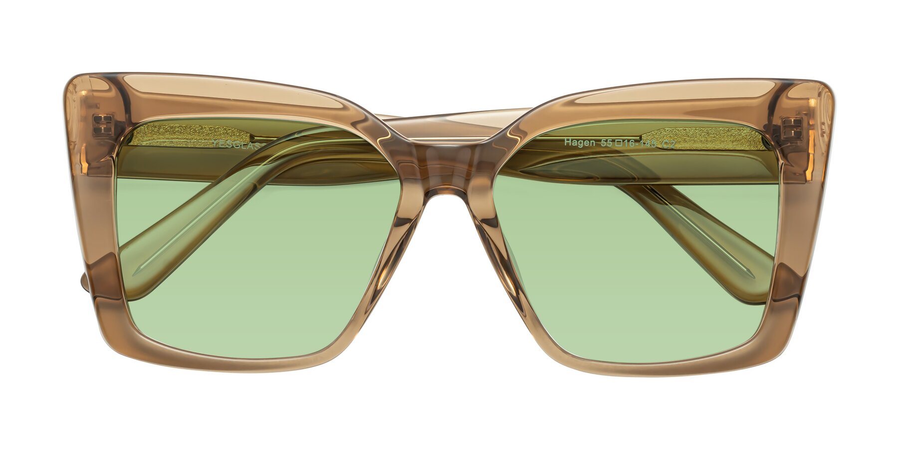 Folded Front of Hagen in Translucent Brown with Medium Green Tinted Lenses